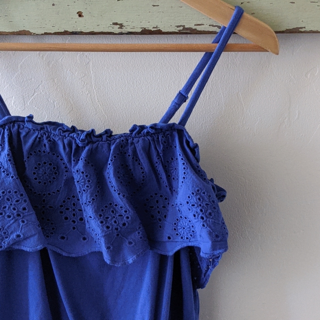 Cat & Jack I Cobalt Blue Eyelet Ruffled One-Piece Romper Shorts, Girls Xl